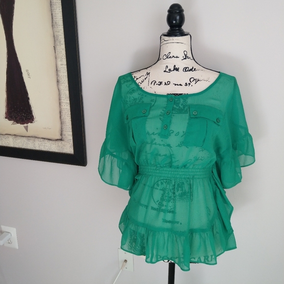Candie's sheer blouse, short sleeve blouse, size M - Picture 1 of 6